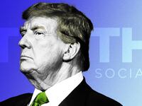An illustration including former U.S. President Donald Trump and the Truth Social logo