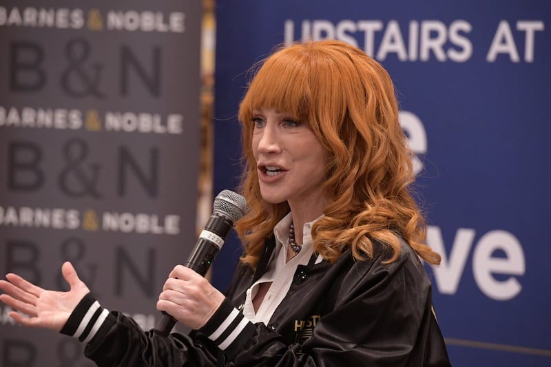 LOS ANGELES, CALIFORNIA - SEPTEMBER 20: Comedian Kathy Griffin speaks during the signing event for Liz Flynt's new book "HUSTLER®50: 50 Years Of Freedom" at Barnes & Noble The Grove on September 20, 2025 in Los Angeles, California.