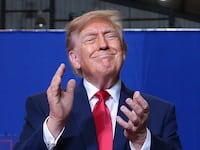 U.S. President Donald Trump arrives for a campaign rally at T. Ed Garrison Arena at Clemson University on October 21, 2026 in Pendleton, South Carolina.