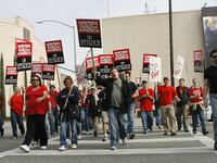 WGA union members march at a picket line