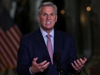 U.S. House Speaker Kevin McCarthy holds a media availability in Statuary Hall in the U.S. Capitol building in Washington, U.S.