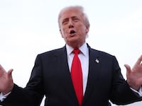 JOINT BASE ANDREWS, MARYLAND - NOVEMBER 09: U.S. President Donald Trump gives brief remarks to members of the press after exiting Air Force One on November 9, 2025 at Joint Base Andrews, Maryland. Trump spent the weekend at his Mar-A-Lago estate in Palm Beach, Florida. (Photo by Tasos Katopodis/Getty Images)
