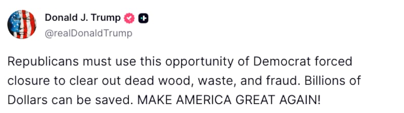 Trump Truth Social post