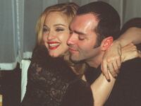 Madonna and Christopher Ciccone following her Best Actress win at the 1997 Golden Globes