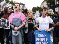 A protest against a Kentucky measure to ban gender-affirming care for trans youth