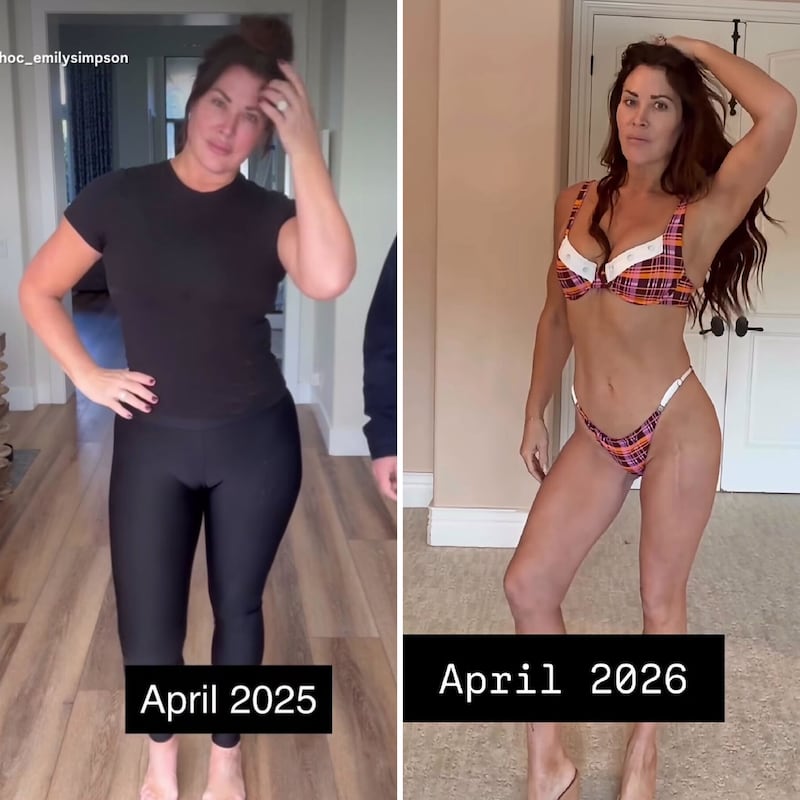 Simpson shared her year-long transformation, comparing her appearances in April 2025 and April 2026.