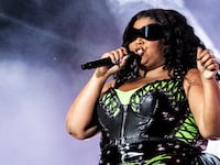 Lizzo plays at Orange Stage at the Roskilde festival, in Roskilde, Denmark, on July 1, 2023.