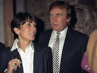 The 50th anniversary for both the Ford Modeling Agency and Pantene hair care products. They celebrate together at 142 Mercer Street in Manhattan. Pictured are Ghislaine Maxwell and Donald Trump