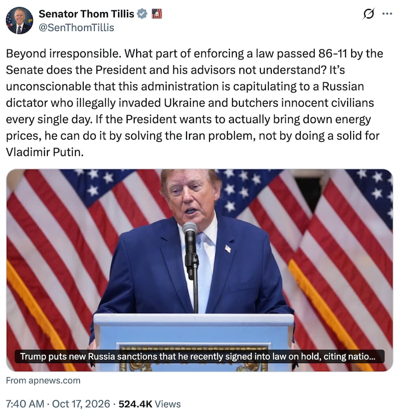 Thom Tillis on X