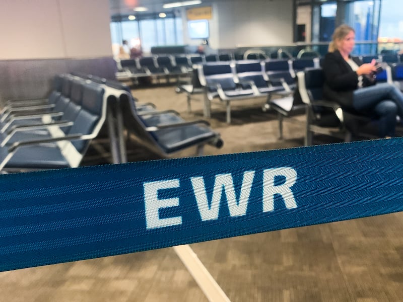 EWR sign is seen at Newark Liberty International Airport in Newark, United States, on October 26, 2022.