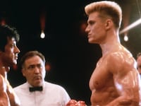 "Rocky IV" with Sylvester Stallone as Rocky Balboa and Hans "Dolph" Lundgren as Ivan Drago.