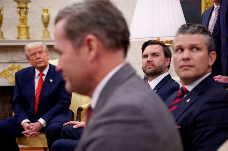 President Trump, National Security Adviser Michael Waltz, Vice President J.D. Vance, and Defense Secretary Pete Hegseth. Vance, Hegseth and Waltz were all caught discussing war plans on the Signal app.
