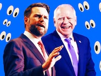 A photo illustration of JD Vance and Tim Walz.