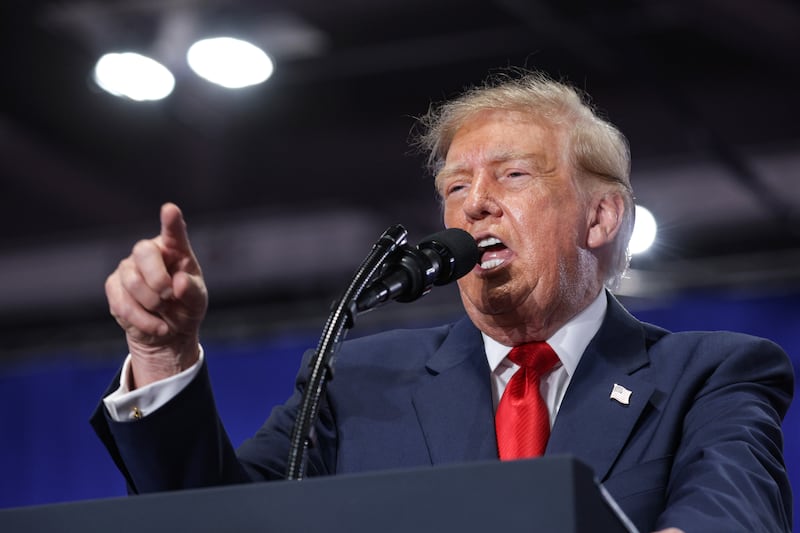 U.S. President Donald Trump speaks during an election rally at the Oncenter on October 09, 2026, in Syracuse, New York.