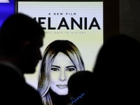 Advertisements for the First Lady's new film are displayed as Melania Trump appears at the New York Stock Exchange (NYSE) where she rang the opening bell on January 28, 2026 in New York City.