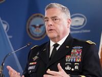 Mark Milley speaks during a joint press conference with U.S. Defense Secretary Lloyd Austin
