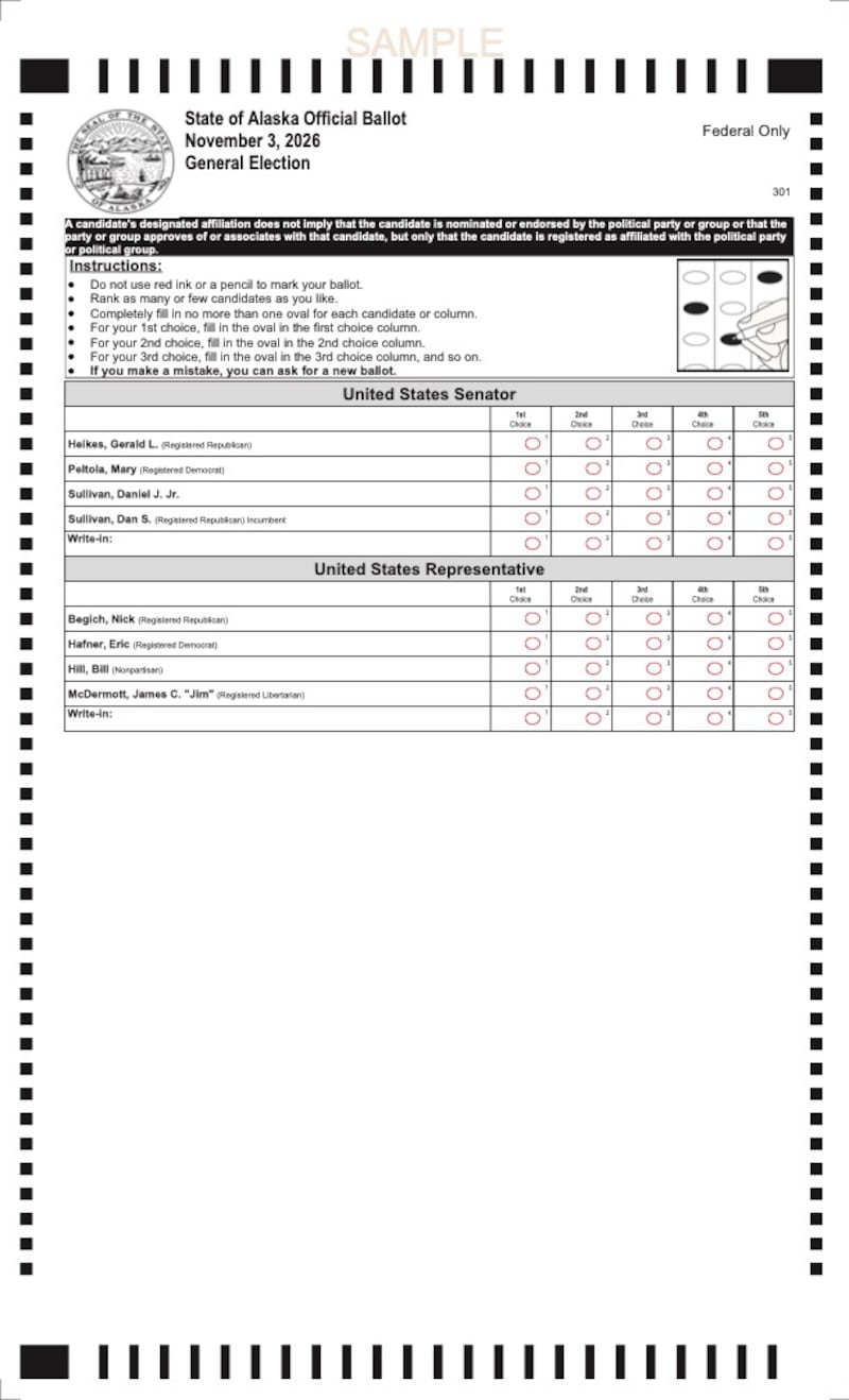 This is the ballot Alaskans will see when they go to vote. The incumbent senator is clearly marked.