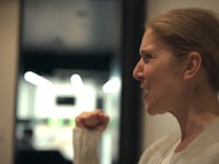 A photo still of Céline Dion in her documentary 'I Am: Céline Dion'
