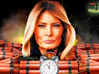 A photo illustration of Melania Trump surrounded by dynamite for The Swamp.