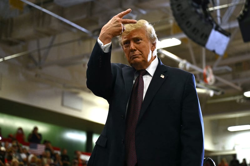 President Donald Trump gestures after speaking at a midterm campaign rally at Shoemaker Center in Chillicothe, Ohio on October 28, 2026.