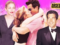 A photo illustration of Carolyn Bessette Kennedy and John F. Kennedy Jr. for the Obsessed podcast.