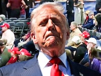 A photo illustration of Trump and empty seats during the Rock Hill South Carolina rally.