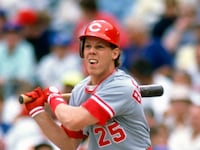 CHICAGO, IL - CIRCA 1990: Todd Benzinger #25 of the Cincinnati Reds bats against the Chicago Cubs during an Major League Baseball game circa 1990 at Wrigley Field in Chicago, Illinois. Benzinger played for the Reds from 1989-91. (Photo by Focus on Sport/Getty Images)