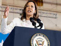 US Vice President and Democratic presidential candidate Kamala Harris speaks during a campaign rally at Detroit Metropolitan Airport in Romulus, Michigan, August 7, 2024.
