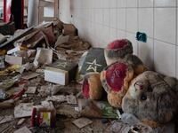 A food store on the central square of Trostyanets, Ukraine, after being completely looted by Russian and separatist soldiers, April 22, 2022.