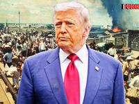 A photo illo illustration PunchUp of Donald Trump and Vietnamese refugees in Saigon during the Vietnam War.