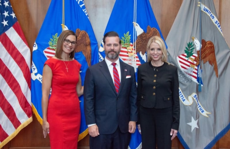 U.S. Attorney General Pam Bondi, right, herself a Florida native, attended the swearing-in ceremony for Jason Reding Quiñones.