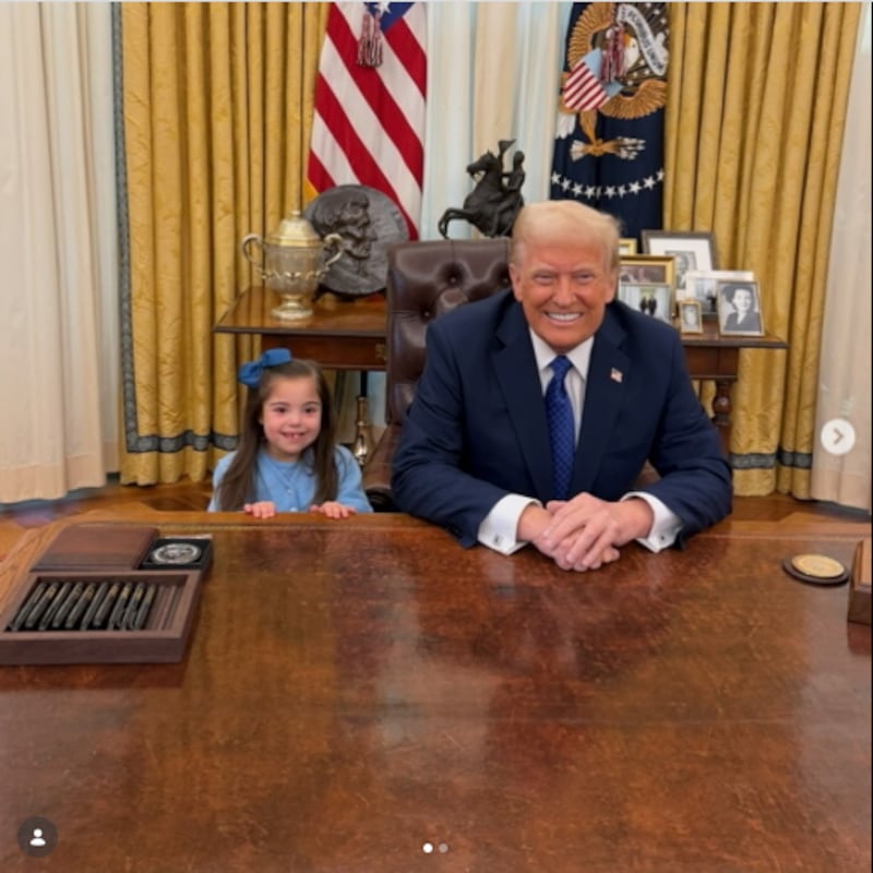In October 2025, Trump posed in the Oval Office with Valentina Duffy, who has Down Syndrome. Her father is Transportation Secretary Sean Duffy.