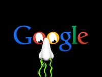 Photo illustration of the Google logo with the “O”s as eyes and a cut out nose placed on top, with smell lines going into the nose.