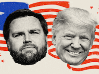 Photo illustrative gif of an American flag with Donald Trump, JD Vance, Tom Cotton, Marco Rubio, Elise Stefanik, Byron Donalds, Doug Burgum, Ben Carson, Tim Scott, Nikki Haley, and Kristi Noem