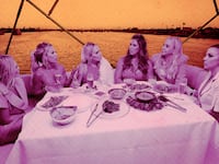 A photo illustration of Tamra Judge, Jennifer Pedranti, Taylor Armstrong, Emily Simpson, Shannon Storms Beador, Heather Dubrow on a boat during The Real Housewives of Orange County.