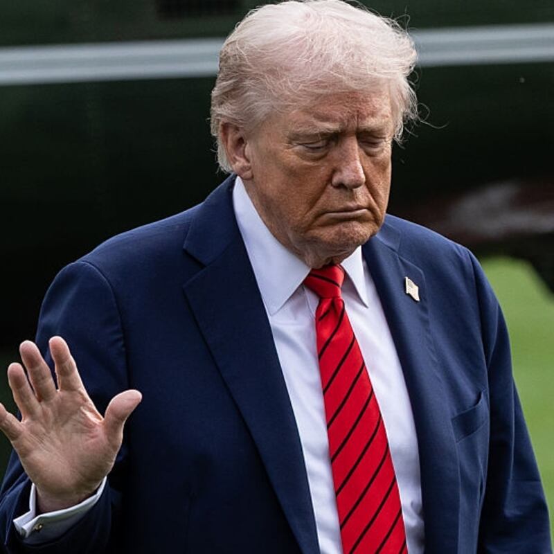 President Donald Trump returns to the White House following a visit to Walter Reed National Military Medical Center on October 10, 2025 in Washington, DC.
