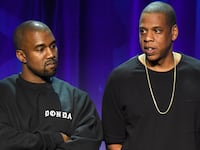 Kanye West and Jay Z on March 30, 2015 in New York City.