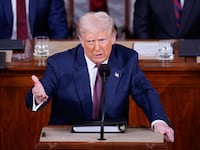 WASHINGTON, DC - MARCH 4: President Donald J Trump addresses a joint session of Congress as Vice President JD Vance and Speaker of the House Mike Johnson (R-LA) listen in the Capitol building's House chamber on Tuesday, March 04, 2025 in Washington, DC. (Photo by Jabin Botsford/The Washington Post via Getty Images)