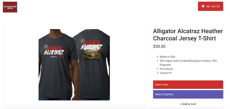 Store listing from the Florida GOP showing Alligator Alcatraz merchendise