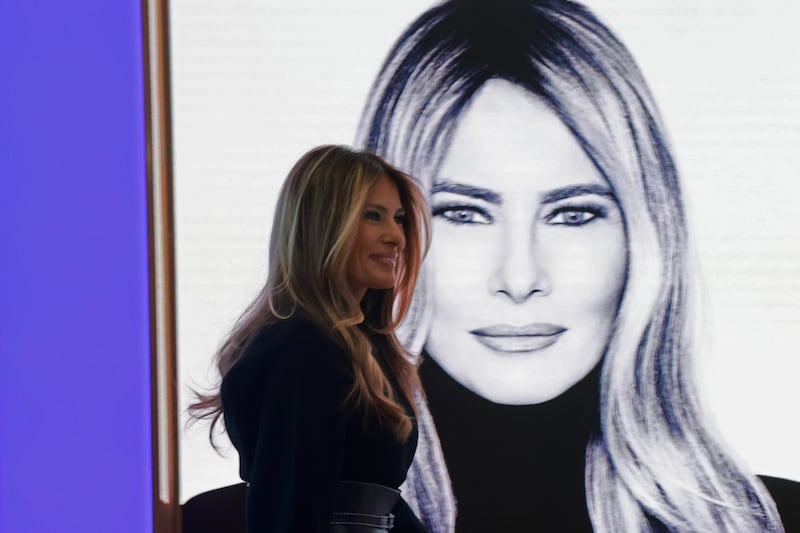 First lady Melania Trump appears at the New York Stock Exchange (NYSE) where she rang the opening bell on January 28, 2026 in New York City.