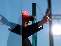 Republican presidential nominee, former U.S. President Donald Trump holds a campaign rally at Lancaster Airport on November 03, 2024 in Lititz, Pennsylvania.