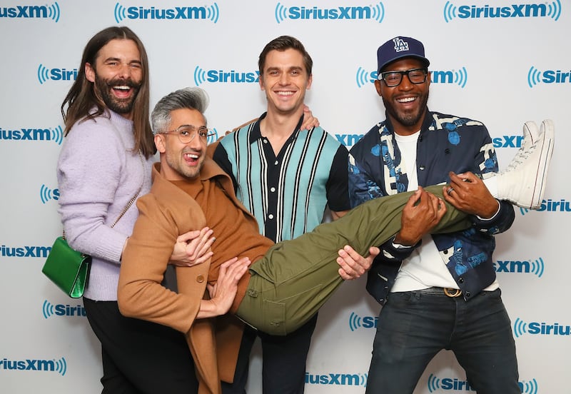 Cast from Netflix series "Queer Eye", Jonathan Van Ness, Tan France, Antoni Porowski, and Karamo Brown visit the SiriusXM Studios on March 20, 2019, in New York City.