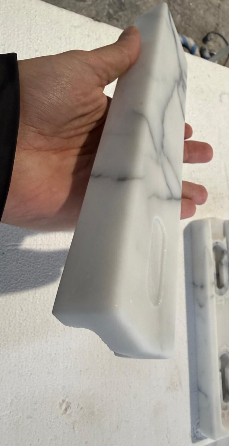 A close-up of the marble armrests Trump wants to install in the Kennedy Center.