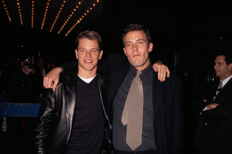 Matt Damon and Ben Affleck at the premiere of "Good Will Hunting" at the Ziegfeld Theater.