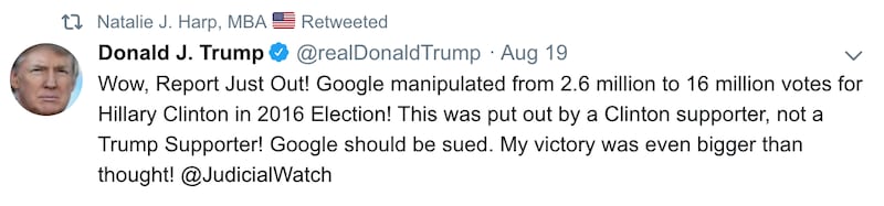 Harp retweeting Trump's election denial.