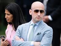 Stephen Miller, White House deputy chief of staff, and his wife, Katie Miller, an aide for DOGE, attend the White House Easter Egg Roll