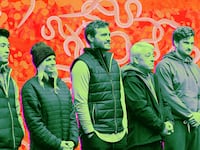A photo illustration of the cast of The Traitors season 2 and worms.
