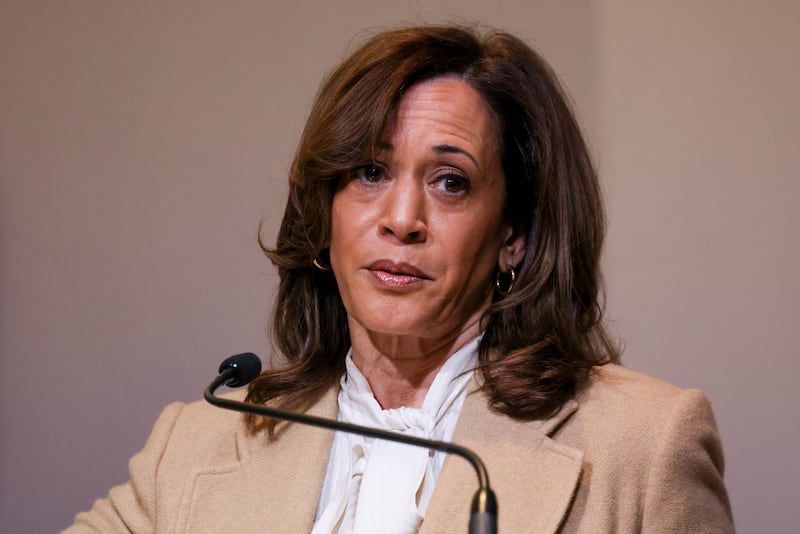 Former Vice President Kamala Harris speaks at the Leading Women Defined Summit at the Ritz-Carlton on Thursday, April 3, 2025 in Dana Point, CA.