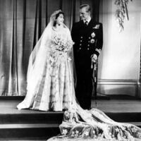 Queen Elizabeth and Prince Philip at Buckingham Palace after their wedding.