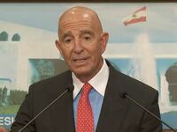 US envoy Tom Barrack addresses media in Lebanon.